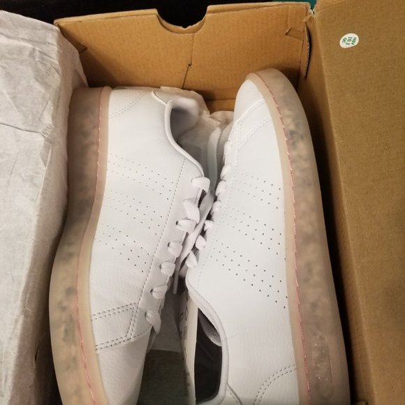 adidas brand new in box shoes with pink soles and black and white underneath - Picture 2 of 2